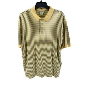L.L. Bean Men's Yellow Striped Short Sleeve Polo Shirt Size Large